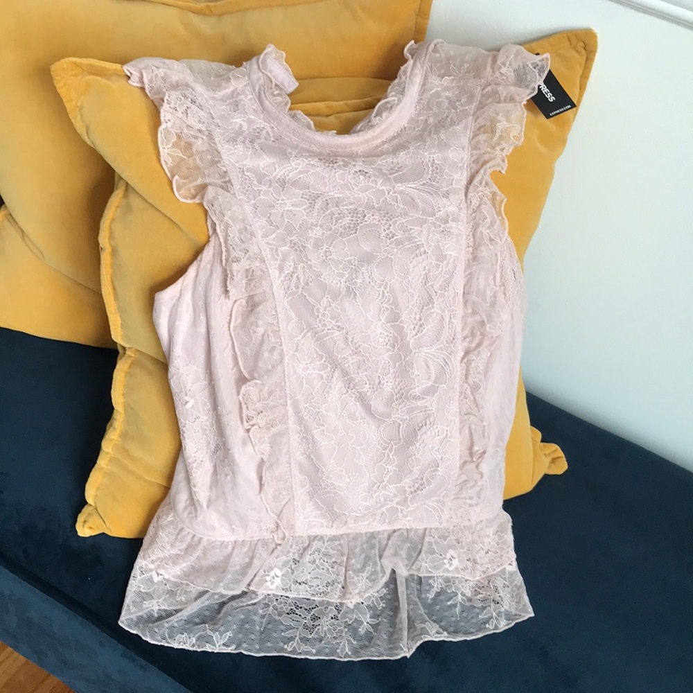 Lace Ruffle High Neck Blouse Top - Picture 2 of 5